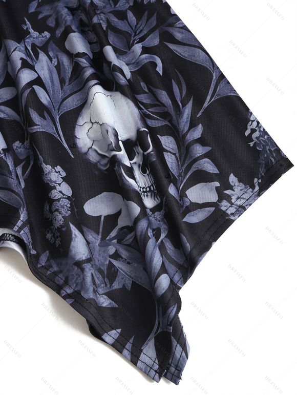 Robe gothique pour Halloween, robe mi-longue à imprimé feuilles et têtes de mort et bretelles à boucle - Noir XXL | US 14