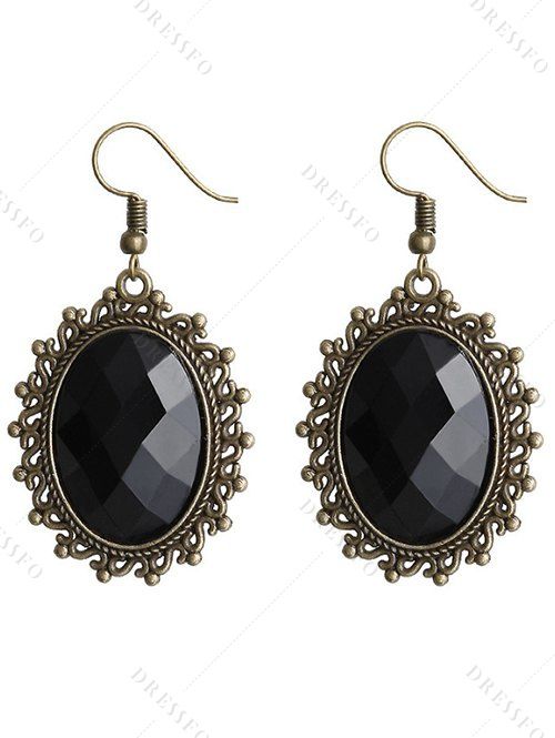 Accessoires de style vintage en dentelle avec pierres précieuses artificielles, bracelet ras du cou avec bague et boucles d'oreilles, ensemble gothique - Noir 