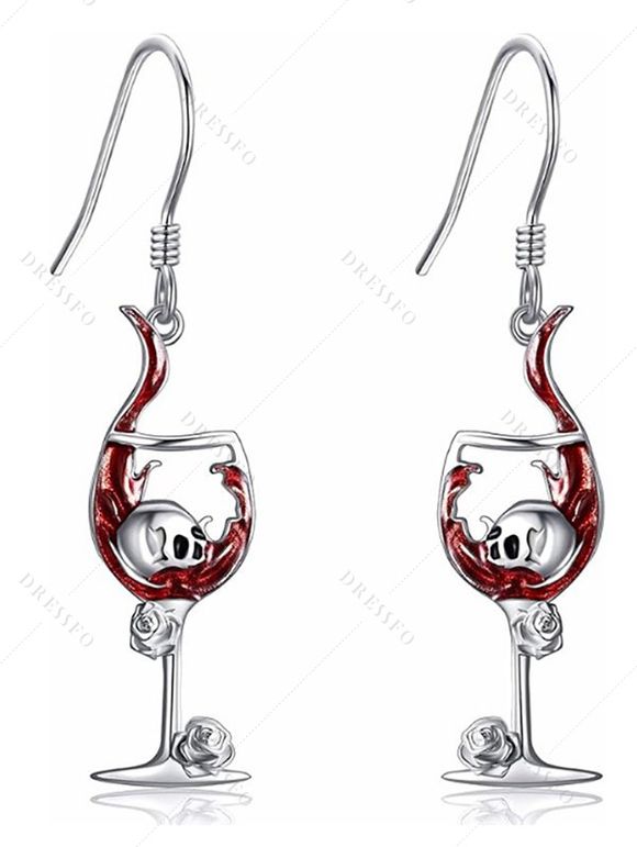 Boucles d'oreilles gothiques pour Halloween, verres à vin, motif tête de mort et rose - multicolor A 