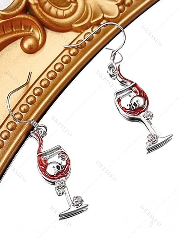 Boucles d'oreilles gothiques pour Halloween, verres à vin, motif tête de mort et rose - multicolor A 