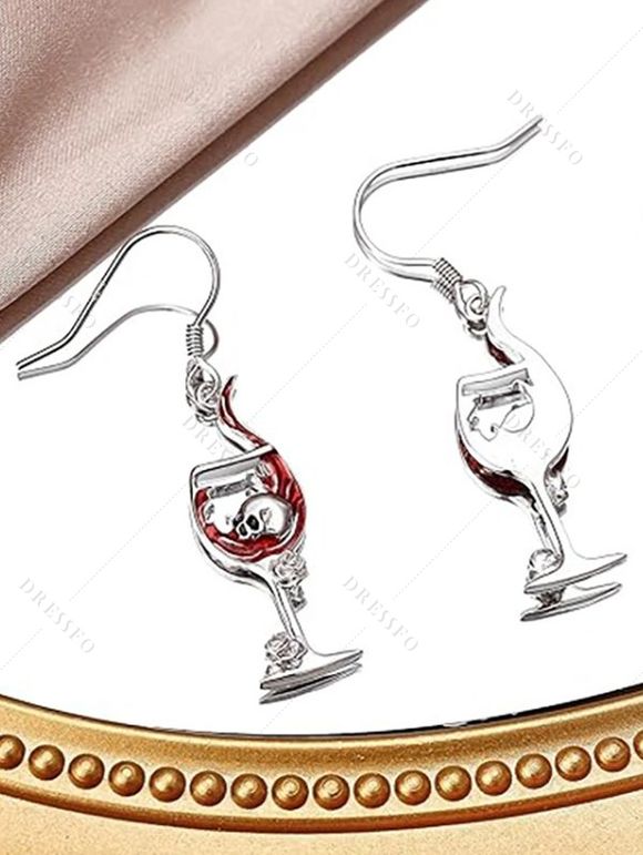 Boucles d'oreilles gothiques pour Halloween, verres à vin, motif tête de mort et rose - multicolor A 