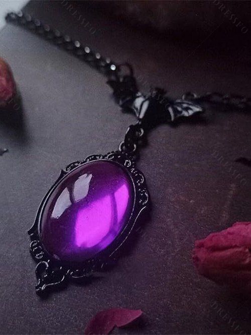 Ensemble de boucles d'oreilles géométriques et collier en pierres artificielles style chauve-souris, accessoires gothiques pour Halloween - Pourpre 