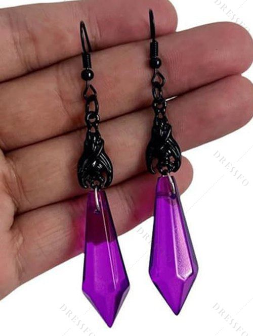 Ensemble de boucles d'oreilles géométriques et collier en pierres artificielles style chauve-souris, accessoires gothiques pour Halloween - Pourpre 
