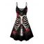 Robe gothique à imprimé tête de mort et roses, mini-robe à bretelles spaghetti pour Halloween - Noir S | US 4