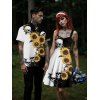 Gothic Couple Outfit Contrast Color Sunflower Skulls Pattern Ruched Bust Sweetheart Neck A Line Mini Dress and Button Up Shirt Holiday Matching Outfit - Noir S | US 4
