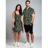 Skull Butterfly Mushroom Plant Print Lace Up Half Zipper Buckle Strap Mini Dress And Short Sleeve Shirt Matching Outfit - Vert profond S | US 4