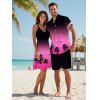 Vacation Couple Outfit Ombre Coconut Tree Seagulls Pattern Spaghetti Strap V Neck A Line Mini Tank Dress and Roll Up Sleeve Shirt Beach Matching Outfit - Rose clair S | US 4