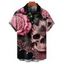 Men's Skulls Spider Web Rose Leaf Pattern Gothic Shirt Button Up Roll Up Short Sleeve Holiday Shirt - LIGHT PINK 5XL