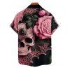 Men's Skulls Spider Web Rose Leaf Pattern Gothic Shirt Button Up Roll Up Short Sleeve Holiday Shirt - LIGHT PINK 5XL