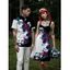 Gothic Couple Outfit Monochrome Flower Leaf Skulls Pattern Ruched Bust Sweetheart Neck Dress and Button Up Shirt Holiday Matching Outfit - Noir S | US 4