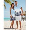 Vacation Couple Outfit Ombre Coconut Tree Pattern Spaghetti Strap V Neck A Line Mini Tank Dress and Button Up Shirt Beach Matching Outfit - Bleu clair S | US 4