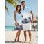 Vacation Couple Outfit Ombre Coconut Tree Pattern Spaghetti Strap V Neck A Line Mini Tank Dress and Button Up Shirt Beach Matching Outfit - Bleu clair S | US 4