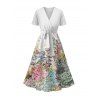 Robe ceinture à imprimé pétales de fleurs pour les vacances Robe mi-longue à surplis - Blanc S | US 4