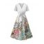 Robe ceinture à imprimé pétales de fleurs pour les vacances Robe mi-longue à surplis - Blanc S | US 4