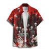 Chemise boutonnée gothique pour homme, motif crânes, squelette et sang, pour Halloween - Rouge foncé 5XL
