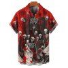 Chemise boutonnée gothique pour homme, motif crânes, squelette et sang, pour Halloween - Rouge foncé 5XL