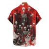 Chemise boutonnée gothique pour homme, motif crânes, squelette et sang, pour Halloween - Rouge foncé 5XL