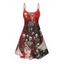 Robe gothique à bretelles spaghetti, imprimé squelette et sang, mini-robe pour Halloween - Rouge foncé S | US 4
