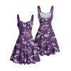 Robe gothique pour Halloween, mini-robe froncée à imprimé crânes, squelette et lune - Concorde S | US 4