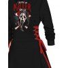 Robe à capuche gothique, imprimé crânes, lettres, couteau, cordons de serrage, mini-robe à lacets pour Halloween - Noir S | US 4