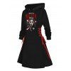 Robe à capuche gothique, imprimé crânes, lettres, couteau, cordons de serrage, mini-robe à lacets pour Halloween - Noir S | US 4