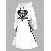 Robe à capuche gothique, imprimé fantôme, cœur, lacets, cordons de serrage, mini-robe pour Halloween - Blanc S | US 4