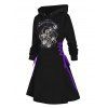 Robe à capuche gothique pour Halloween, mini-robe à lacets et cordons de serrage, imprimé tête de mort et lettres - Noir S | US 4