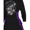 Robe à capuche gothique pour Halloween, mini-robe à lacets et cordons de serrage, imprimé tête de mort et lettres - Noir S | US 4