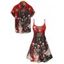 Gothic Couple Outfit for Halloween Skulls Skeleton Blood Print Spaghetti Strap Mini Dress and Shirt Set - Rouge foncé S | US 4