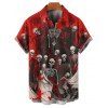 Gothic Couple Outfit for Halloween Skulls Skeleton Blood Print Spaghetti Strap Mini Dress and Shirt Set - Rouge foncé S | US 4