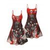 Gothic Couple Outfit for Halloween Skulls Skeleton Blood Print Spaghetti Strap Mini Dress and Shirt Set - Rouge foncé S | US 4