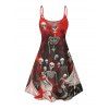 Gothic Couple Outfit for Halloween Skulls Skeleton Blood Print Spaghetti Strap Mini Dress and Shirt Set - Rouge foncé S | US 4