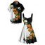 Gothic Couple Outfit for Halloween Colorblock Skulls Pumpkin Leaf Print Mini Dress and Shirt Set - Noir S | US 4