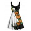 Gothic Couple Outfit for Halloween Colorblock Skulls Pumpkin Leaf Print Mini Dress and Shirt Set - Noir S | US 4