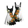 Gothic Couple Outfit for Halloween Colorblock Skulls Pumpkin Leaf Print Mini Dress and Shirt Set - Noir S | US 4