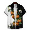 Gothic Couple Outfit for Halloween Colorblock Skulls Pumpkin Leaf Print Mini Dress and Shirt Set - Noir S | US 4