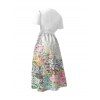 Vacation Couple Outfit Flower Petal Print Midi Belt Dress and Shirt Matching Set - Blanc S | US 4