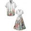Vacation Couple Outfit Flower Petal Print Midi Belt Dress and Shirt Matching Set - Blanc S | US 4