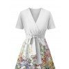 Vacation Couple Outfit Flower Petal Print Midi Belt Dress and Shirt Matching Set - Blanc S | US 4