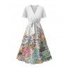 Vacation Couple Outfit Flower Petal Print Midi Belt Dress and Shirt Matching Set - Blanc S | US 4