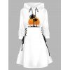 Robe de vacances à capuche pour la plage, imprimé cocotier, mini-robe à lacets et cordons de serrage - Blanc S | US 4