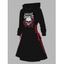 Robe à capuche gothique pour Halloween, mini-robe à lacets et cordons de serrage, imprimé lettres, crânes et roses - Noir S | US 4