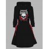 Robe à capuche gothique pour Halloween, mini-robe à lacets et cordons de serrage, imprimé lettres, crânes et roses - Noir S | US 4