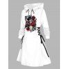 Robe à capuche gothique avec imprimé tête de mort et rose, mini-robe à lacets et cordons de serrage pour Halloween - Noir S | US 4