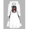 Robe à capuche gothique avec imprimé tête de mort et rose, mini-robe à lacets et cordons de serrage pour Halloween - Noir S | US 4
