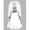 Robe de vacances à capuche, imprimé cocotier, mini-robe à lacets et cordons de serrage pour la plage - Bleu profond S | US 4