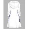 Robe de vacances à capuche, imprimé cocotier, mini-robe à lacets et cordons de serrage pour la plage - Bleu profond S | US 4