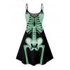 Robe gothique à imprimé squelette pour Halloween, mini-robe à bretelles spaghetti - Vert S | US 4