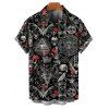 Chemise gothique boutonnée pour homme, motif tête de mort et chauve-souris, pour Halloween - Noir L