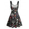 Robe gothique pour Halloween, mini-robe à ceinture avec imprimé tête de mort et buste froncé - Noir S | US 4
